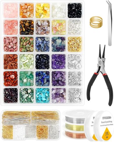 FiveIzero 600 PCS حبات الحجر الطبيعية ، 15 - ألوان غير منتظمة للأحجار الكريمة والشفاء من رقائق البلورات لمجوهرات DIY لصنع الإمدادات للبالغين ، حبات صخرية فضفاضة للأساور والقلائد والأقراط in Kuwait