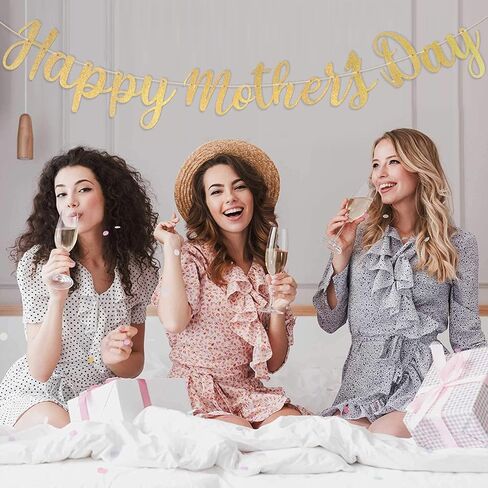 Happy Mother's Day Decorations Banner - NO DIY - Pink Glitter Mothers Day Decor Sign Party Supplies Decorations Love Decor for Mom Photo Props Photography in Saudi Arabia