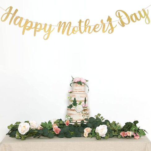 Happy Mother's Day Decorations Banner - NO DIY - Pink Glitter Mothers Day Decor Sign Party Supplies Decorations Love Decor for Mom Photo Props Photography in Saudi Arabia