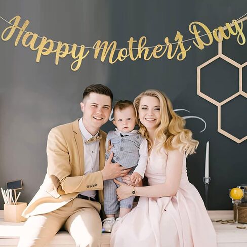 Happy Mother's Day Decorations Banner - NO DIY - Pink Glitter Mothers Day Decor Sign Party Supplies Decorations Love Decor for Mom Photo Props Photography in Saudi Arabia