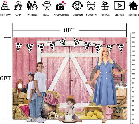 Pink Western Cowboy Backdrop Party Supplies Decorations Happy Birthday Backdrop 7x5Ft Wild West Decor Party Banner Rustic Wooden House Barn Photography Background Polyester Fabric in Saudi Arabia