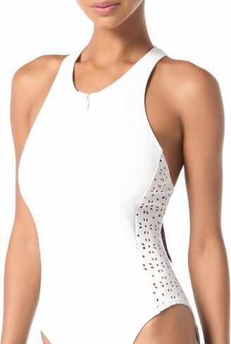 Michael Kors Women's Laser Cut Zip Front Highneck One Piece in Saudi Arabia