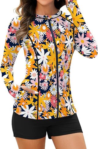 Woweny Rash Guard Long Sweeve Swimsuits UPF 50+ حماية من أشعة الشمس 2 قطعة من قميص السباحة بدلة السباحة مع سروال السباحة in Kuwait