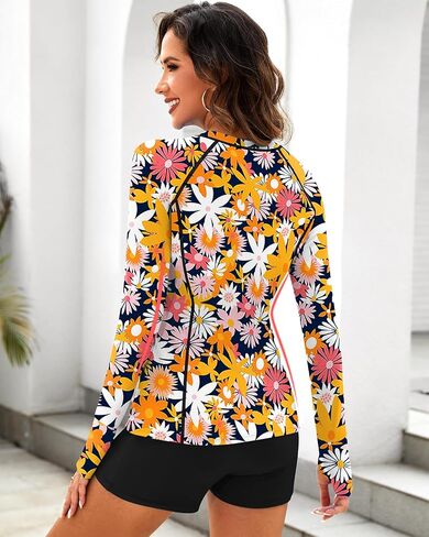 Woweny Rash Guard Long Sweeve Swimsuits UPF 50+ حماية من أشعة الشمس 2 قطعة من قميص السباحة بدلة السباحة مع سروال السباحة in Kuwait