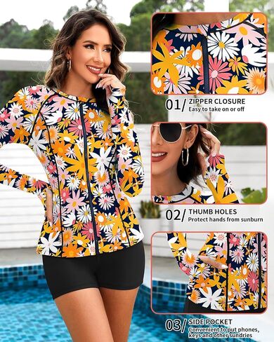 Woweny Rash Guard Long Sweeve Swimsuits UPF 50+ حماية من أشعة الشمس 2 قطعة من قميص السباحة بدلة السباحة مع سروال السباحة in Kuwait