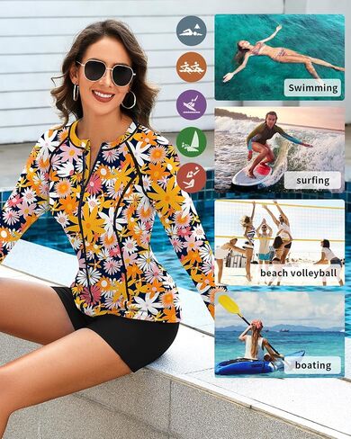 Woweny Rash Guard Long Sweeve Swimsuits UPF 50+ حماية من أشعة الشمس 2 قطعة من قميص السباحة بدلة السباحة مع سروال السباحة in Kuwait