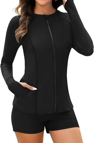 Woweny Rash Guard Long Sweeve Swimsuits UPF 50+ حماية من أشعة الشمس 2 قطعة من قميص السباحة بدلة السباحة مع سروال السباحة in Kuwait
