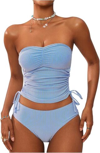 Gorglitter Women's Bandeau Bandeau Tankini Swimsuits Side Suildring Suiting in Saudi Arabia
