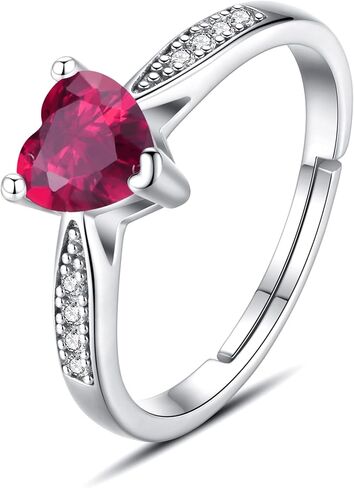 Vito 925 Sterling Silver Birthstone Rings for Women, Adjustable Open Heart Cubic Zirconia Birthstone Band Ring Birthday Month Jewelry Gift in Kuwait