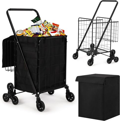 عربة تسوق قابلة للطي 110 رطلاً سعة سعة سعة مع عجلات تسلق السلالم ، سلة كبيرة 22 جالون ، عجلات دوارة 360 درجة ، عربة قابلة للطي للغسيل والتسوق والبقالة والأمتعة والنبض in Kuwait