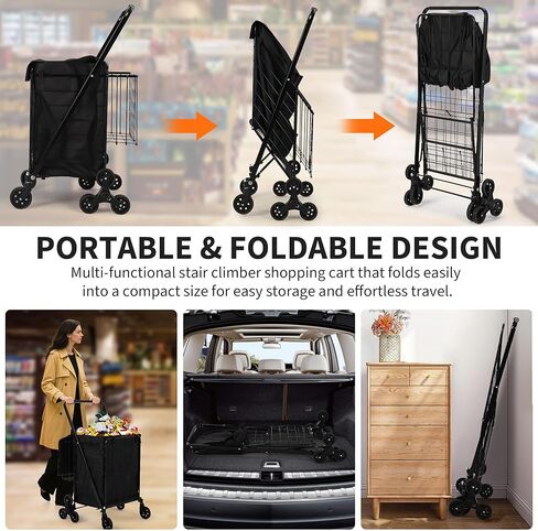 عربة تسوق قابلة للطي 110 رطلاً سعة سعة سعة مع عجلات تسلق السلالم ، سلة كبيرة 22 جالون ، عجلات دوارة 360 درجة ، عربة قابلة للطي للغسيل والتسوق والبقالة والأمتعة والنبض in Kuwait