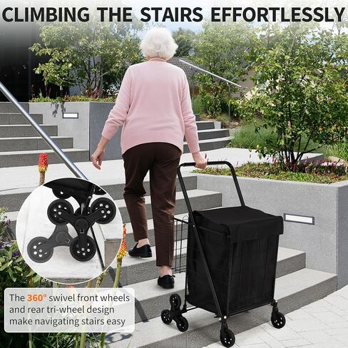 عربة تسوق قابلة للطي 110 رطلاً سعة سعة سعة مع عجلات تسلق السلالم ، سلة كبيرة 22 جالون ، عجلات دوارة 360 درجة ، عربة قابلة للطي للغسيل والتسوق والبقالة والأمتعة والنبض in Kuwait