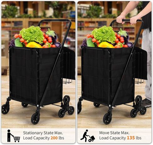 عربة تسوق قابلة للطي 110 رطلاً سعة سعة سعة مع عجلات تسلق السلالم ، سلة كبيرة 22 جالون ، عجلات دوارة 360 درجة ، عربة قابلة للطي للغسيل والتسوق والبقالة والأمتعة والنبض in Kuwait