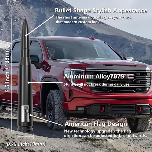 American Flag Car Truck Bullet Antenna for GM Chevy Silverado GMC Sierra 1500 2500 3500 HD Avalanche Denali, Anti Theft Design & Carwash Safe, Pickup Trucks Accessories (Matte Black) in Saudi Arabia