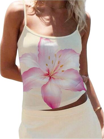 MakeMeChic Women's Floral Print Spaghetti Strap Sleeveless Summer Camisole Crop Top in Saudi Arabia