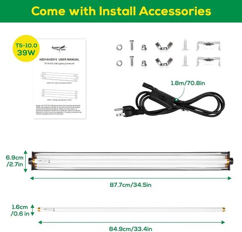 T8 10.0 UVB Reptile Light Thip UVB Light Lighting Combo Kit ، Ho 17W UVB Light for reptiles terrarium with with uvb light bar uvb tube light lamp uper for beated dragon tran tank ، 24inch in Kuwait