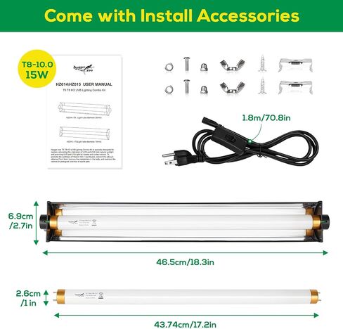 T8 10.0 UVB Reptile Light Thip UVB Light Lighting Combo Kit ، Ho 17W UVB Light for reptiles terrarium with with uvb light bar uvb tube light lamp uper for beated dragon tran tank ، 24inch in Kuwait