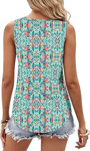 KISSMODA Womens Summer Tank Tops Casual Sleeveless Solid Printed Tunic Top Loose Fit V Neck Shirts in Kuwait