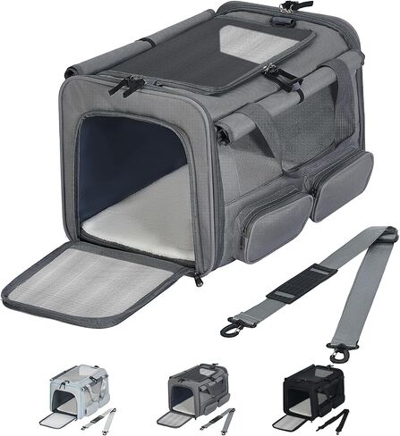 Cat, Dog Carrier for Pets up to 17 lbs, Soft-Sided Collapsible Pet Carrier with Sturdy Base, Roll-up Curtain and Large Storage Bag, Cat Bag for Medium Cats and Small Dogs in Saudi Arabia