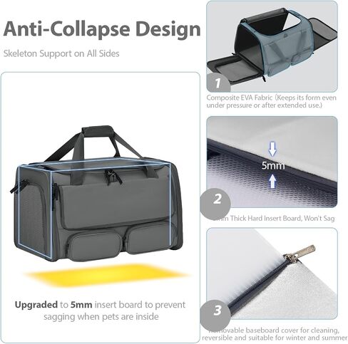 Cat, Dog Carrier for Pets up to 17 lbs, Soft-Sided Collapsible Pet Carrier with Sturdy Base, Roll-up Curtain and Large Storage Bag, Cat Bag for Medium Cats and Small Dogs in Saudi Arabia