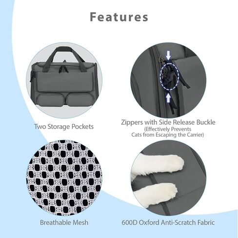 Cat, Dog Carrier for Pets up to 17 lbs, Soft-Sided Collapsible Pet Carrier with Sturdy Base, Roll-up Curtain and Large Storage Bag, Cat Bag for Medium Cats and Small Dogs in Saudi Arabia