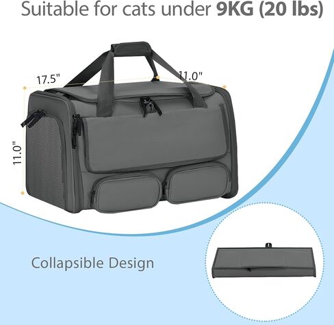 Cat, Dog Carrier for Pets up to 17 lbs, Soft-Sided Collapsible Pet Carrier with Sturdy Base, Roll-up Curtain and Large Storage Bag, Cat Bag for Medium Cats and Small Dogs in Saudi Arabia