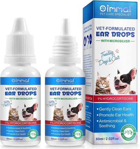 Dog & Cat Ear Infection Treatment Drops, Pets Ear Cleaning Drops with 1% Hydrocortisone for Dog & Cats Yeast Infection, Itchy Ear Relief, Pet Ear Care Supplies for Dogs & Cats -2fl oz in Kuwait