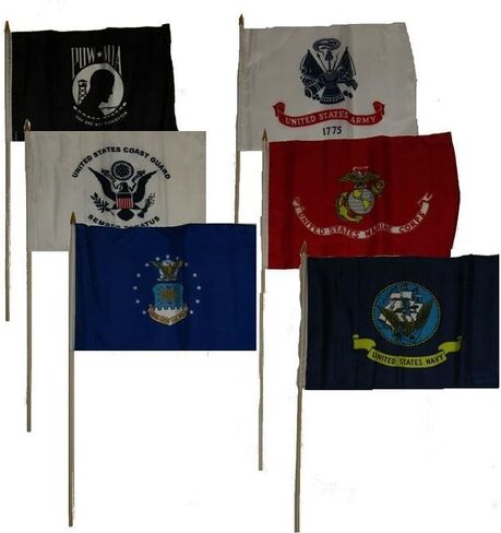 12x18 العسكرية 5 فروع الجيش البحرية البحرية خفر السواحل سلاح الجو و pow mia عصا العلم مجموعة 6 12 "x18" أعلام عصا. in Saudi Arabia