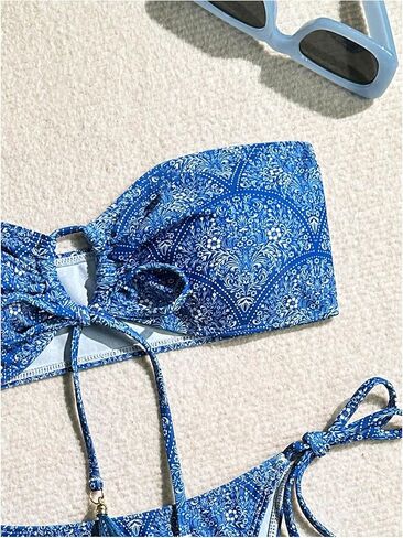 MakeMeChic Women's Bikini Sets Floral Print Bow Knot Tie Side Bandeau Bathing Suits in Saudi Arabia