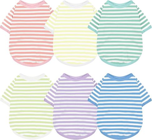 Geyoga 6 Pieces Dog Striped T-Shirt Cotton Breathable Pet Apparel Colorful Puppy Sweatshirt Clothes for Small to Medium Dogs Puppy(M) in Saudi Arabia