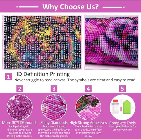 Heibago Flower Diamond Painting Kits للبالغين ، 5D الحفر الكاملة جولة الطلاء الأزهار الأحجار الكريمة مع كرسي الماس ، نقاط الماس مثالية لديكور الجدار المنزلي 12x16inch in Kuwait
