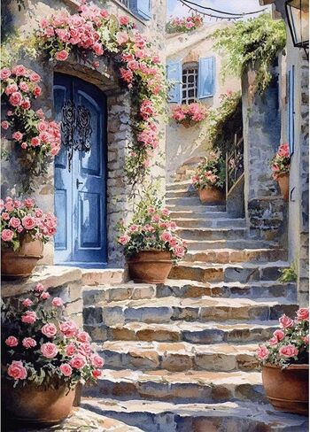 HEIBAGO Flower Diamond Painting Kits for Adults, 5D Full Drill Round Flower Painting Gems with Chair Diamond Art, Flowers Diamond Dots Perfect for Home Wall Decor 12x16inch in Kuwait