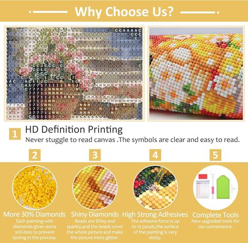 HEIBAGO Flower Diamond Painting Kits for Adults, 5D Full Drill Round Flower Painting Gems with Chair Diamond Art, Flowers Diamond Dots Perfect for Home Wall Decor 12x16inch in Kuwait