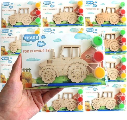 12-Pack Pre-Packaged Tractor Party Favors, Wooden Tractor Cutouts with Magnets & Painting Kits for Kids, Farm Theme Birthday Decorations & Thank You Gifts for Guests in Saudi Arabia
