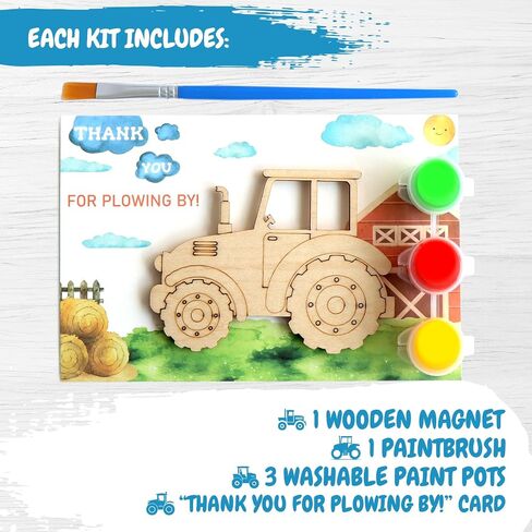 12-Pack Pre-Packaged Tractor Party Favors, Wooden Tractor Cutouts with Magnets & Painting Kits for Kids, Farm Theme Birthday Decorations & Thank You Gifts for Guests in Saudi Arabia
