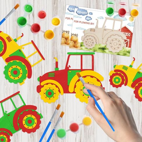 12-Pack Pre-Packaged Tractor Party Favors, Wooden Tractor Cutouts with Magnets & Painting Kits for Kids, Farm Theme Birthday Decorations & Thank You Gifts for Guests in Saudi Arabia