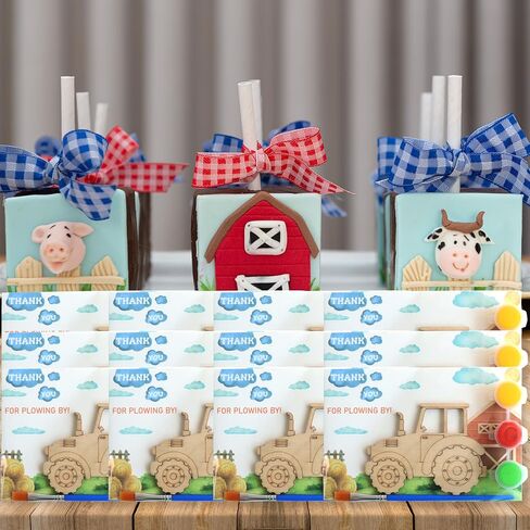 12-Pack Pre-Packaged Tractor Party Favors, Wooden Tractor Cutouts with Magnets & Painting Kits for Kids, Farm Theme Birthday Decorations & Thank You Gifts for Guests in Saudi Arabia