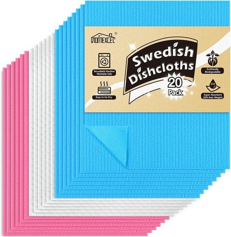 HOMEXCEL Swedish Dishcloths for Kitchen 10 Pack, Sponge Dish Cloth for Counters & Washing Dishes, Reusable and Absorbent Paper Towels, 3 Colors Assorted in Kuwait