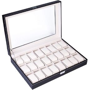 Watch Box 24 Slot Elegant Portable Black Watch Collection Box Case Organizer for Storage Display Holds Watches Jewelry for Men & Women in Saudi Arabia