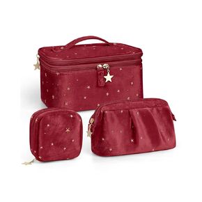 حقيبة مكياج Wedama للنساء ، حقيبة مستحضرات تجميل مزدوجة الطبقات مع تخزين المجوهرات وحامل الفرشاة 3 PCS Velvet Makeup Organizer Bag Bag Hage Travel Ragy For Women Girls ، Blue in Kuwait