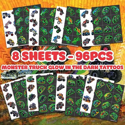 96 PCS Monster Truck Race Car قبل الوشم المؤقتة للأطفال | مفضلات حفل عيد ميلاد لطيف تحت عنوان ، والوازم ، والزخارف ، وملصقات الوشم المزيفة ، وجوائز المكافآت المدرسية والهدايا الأولاد والبنات in Saudi Arabia