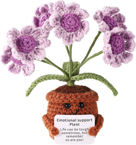 Positive Sunflower, Positive Crochet Potted Plant Emotional Sun Flower Support Crochet Knitted Sunflower Crochet Sunflower with Positive Note for Party Decoration Motivational Gift in Kuwait