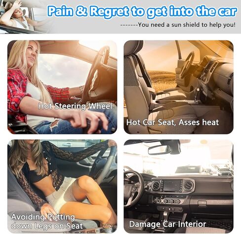 Upgraded Car Sun Shade, 240T Windshield Sunshade, Foldable Shade for Front Window & Interior Protection, Blocks UV Rays, Keeps Vehicle Cool, Fits Cars, SUV, Truck, Storage Bag, Medium (55.1 x 30.3 in) in Kuwait