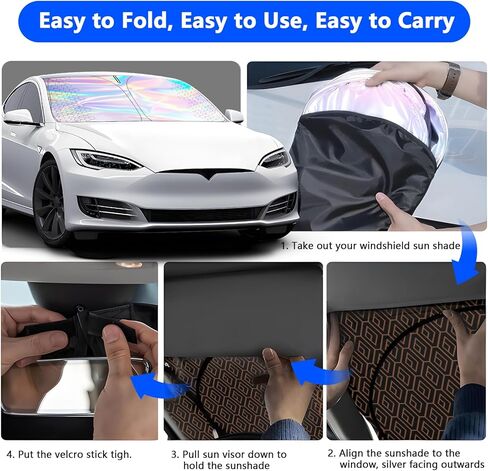 Upgraded Car Sun Shade, 240T Windshield Sunshade, Foldable Shade for Front Window & Interior Protection, Blocks UV Rays, Keeps Vehicle Cool, Fits Cars, SUV, Truck, Storage Bag, Medium (55.1 x 30.3 in) in Kuwait
