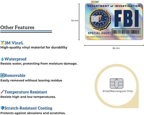 (2 Units) Holographic Credit Card Skin – 3M Material Debit Card Sticker, Waterproof, Durable & Easy to Apply, Multi-Design Personalised Cover (FBI Funny ID) in Kuwait