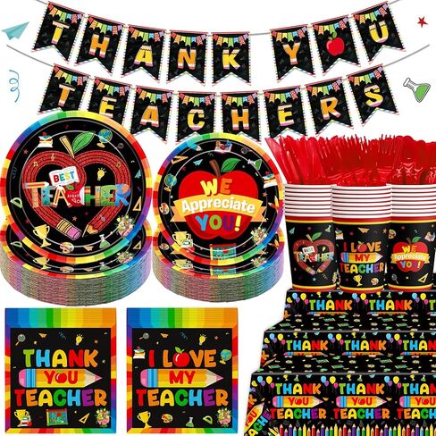 185Pcs Teacher Appreciation Party Supplies Teacher Appreciation Decorations Teacher Appreciation Banner Thank You Teachers Tableware in Kuwait