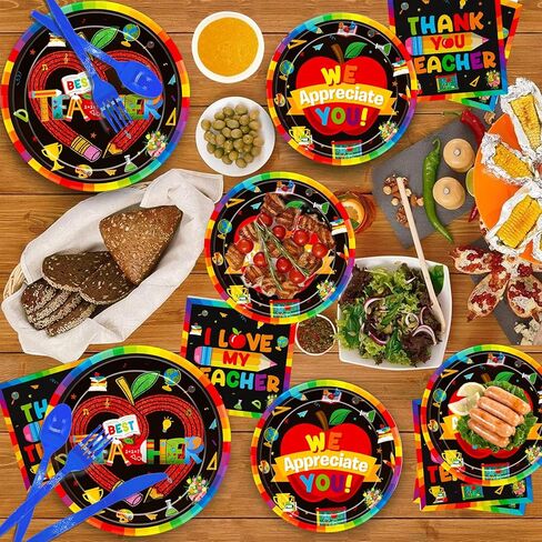 185Pcs Teacher Appreciation Party Supplies Teacher Appreciation Decorations Teacher Appreciation Banner Thank You Teachers Tableware in Kuwait