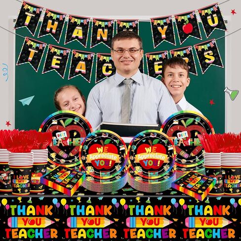 185Pcs Teacher Appreciation Party Supplies Teacher Appreciation Decorations Teacher Appreciation Banner Thank You Teachers Tableware in Kuwait