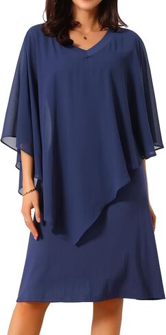 Seta T Women's Fall Dresses 3/4 Sleeve V Neck Chiffon Cape Overlay Knee Length Pencil Dress for Wedding Guest in Saudi Arabia