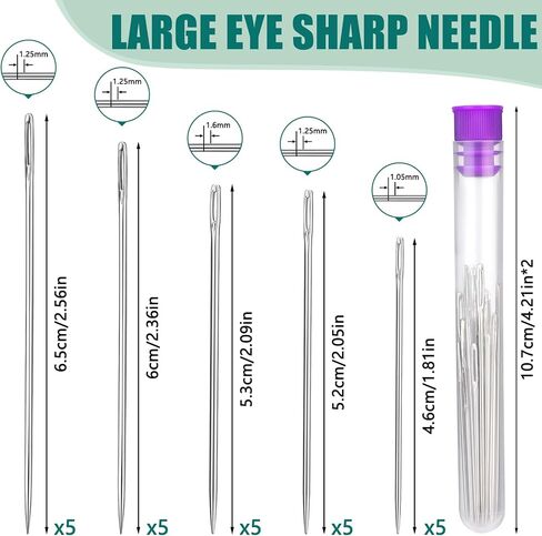 Bupete 65 pcs مجموعة إبر كبيرة العين ، 12 أحجام إبر خياطة العين الكبيرة ، إبر نسيج ، إبر خيوط مع الخيوط ، إبر التطريز لخياطة اليد للخياطة الحياكة in Kuwait
